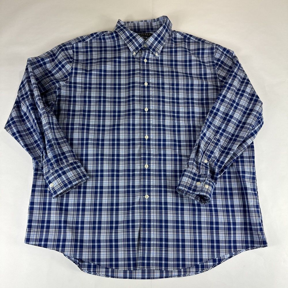 Lauren Ralph Lauren Black Label Shirt Mens Sz 2XL Blue Plaid Long Sleeve Stretch